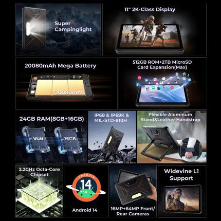 HOTWAV Tab R9 Plus Rugged 11 Inch Tablet 8GB 512GB