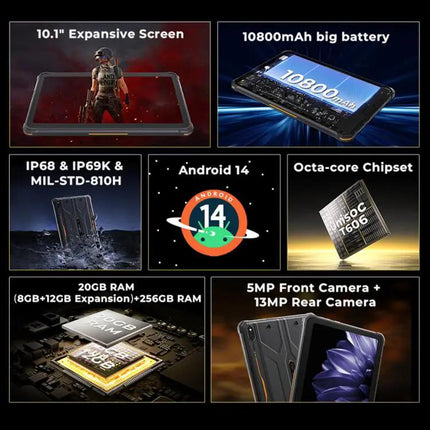 HOTWAV Rugged Android Tablet 10.1in 8GB/256GB IP68