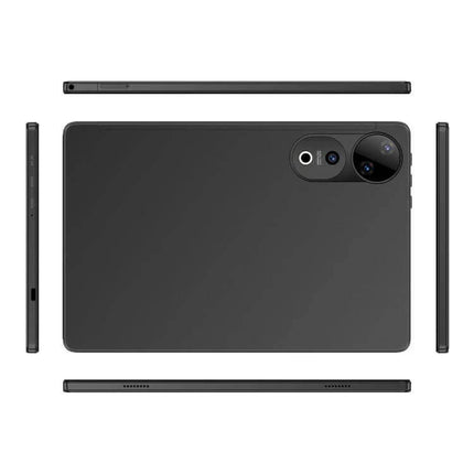 Pad 9 Ultra 10.1-Inch Tablet for Everyday Computing and Calls black tablet back and side views with dual cameras and slim profile