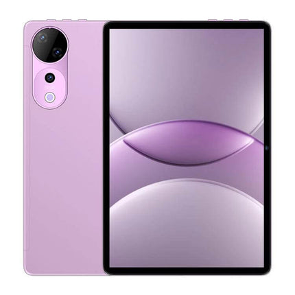 Pad 9 Ultra 10.1-Inch Tablet for Everyday Computing and Calls in lavender showing front display and rear dual cameras