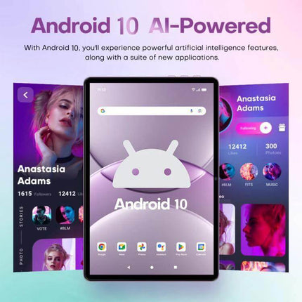 Pad 9 Ultra 10.1-Inch Tablet for Everyday Computing and Calls - Android 10 AI-powered display showing social and media apps