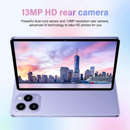 Pad 8 Pro 10.1-Inch Android Tablet with Keyboard and Case showing 13MP rear camera and landscape screen view