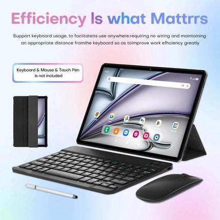 Pad 8 Pro 10.1-Inch Android Tablet with Keyboard and Case shown with detachable keyboard, case, stylus and mouse for productivity