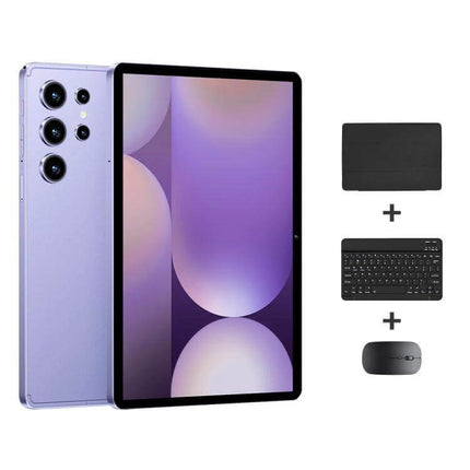Pad 9 Pro 10.1-Inch Tablet with Keyboard, Mouse and Case showing tablet front and back with bundled keyboard, mouse and protective case