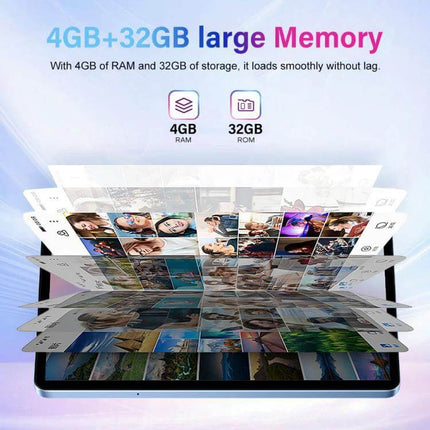 Pad 9 Pro 10.1-Inch Tablet with Keyboard, Mouse and Case showing 4GB RAM and 32GB storage gallery on 10.1-inch display
