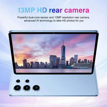 Pad 9 Pro 10.1-Inch Tablet with Keyboard, Mouse and Case showing 10.1-inch display and rear cameras (13MP HD) with keyboard, mouse and case bundle