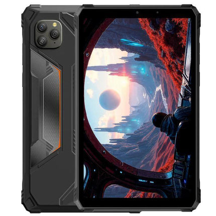 Blackview Active 5 Rugged 4G Tablet for Everyday Use showing rugged black tablet front display with sci‑fi landscape and durable rear casing