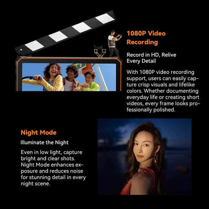 Blackview Active 5 Rugged 4G Tablet for Everyday Use showing 1080P video recording and night mode demo on 8.68-inch display