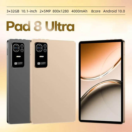 Pad 8 Ultra 10.1-Inch Tablet for Daily Tasks and Calls showing front display and dual-tone back with camera and slim bezels