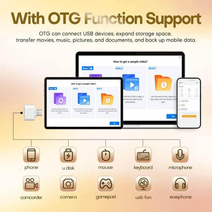 Pad 8 Ultra 10.1-Inch Tablet for Everyday Use and Calls showing OTG support connecting phone, u disk, mouse, keyboard, microphone, camera and gamepad