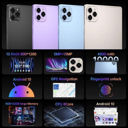 Pad 16 Pro 10.1-Inch Android Tablet for Everyday Tasks - 10.1-inch HD display, Android 10, 4GB+32GB, GPS, fingerprint unlock