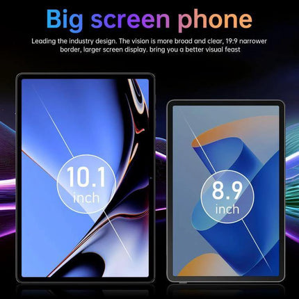 Pad 16 Pro 10.1-Inch Android Tablet for Everyday Tasks - 10.1-inch HD tablet display shown alongside 8.9-inch model for size comparison