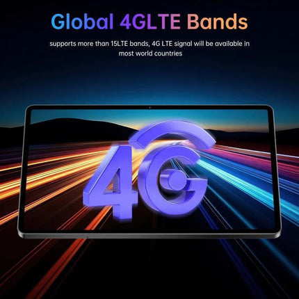 Pad 16 Pro 10.1-Inch Android Tablet for Everyday Tasks showing tablet with 4G LTE graphic and colorful speed trails on HD display