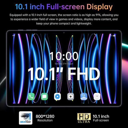 Pad 16 Pro 10.1-Inch Android Tablet for Everyday Tasks showing 10.1-inch FHD display, 800x1280 resolution and HD screen for streaming and browsing