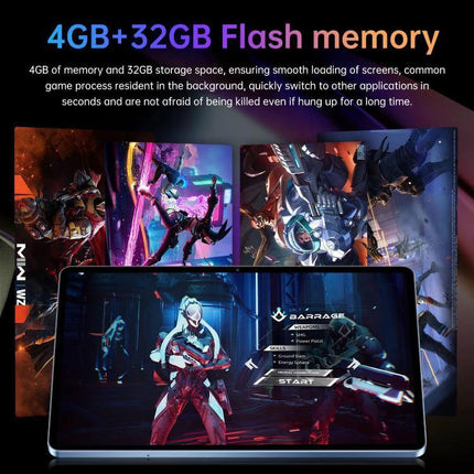 Pad 16 Pro 10.1-Inch Android Tablet for Everyday Tasks showcasing 4GB+32GB flash memory and HD gaming screen