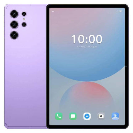 Pad 25 Ultra 10.1-Inch Android Tablet with 4G LTE Connectivity front and back view showing screen and purple rear cameras