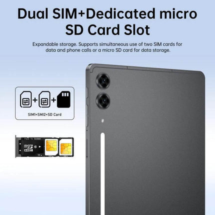 Portable Tab S10 Ultra Tablet with 10.1-Inch Display for Everyday Use showing dual SIM and dedicated micro SD card slot on tablet back
