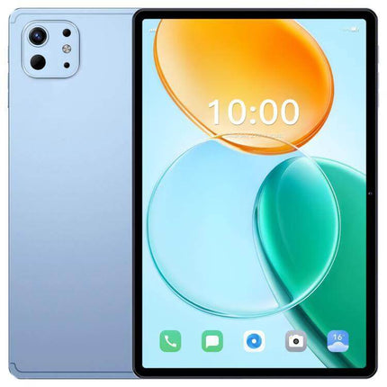 10.1-Inch Android Tablet for Everyday Browsing and Connectivity front and back view in blue showing screen, camera, and dual SIM connectivity