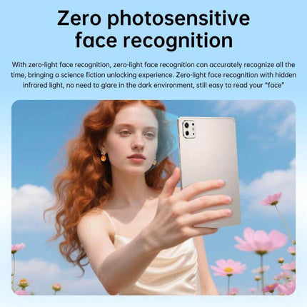 10.1-Inch Android Tablet for Everyday Browsing and Connectivity with zero photosensitive face recognition feature shown in outdoor selfie scene