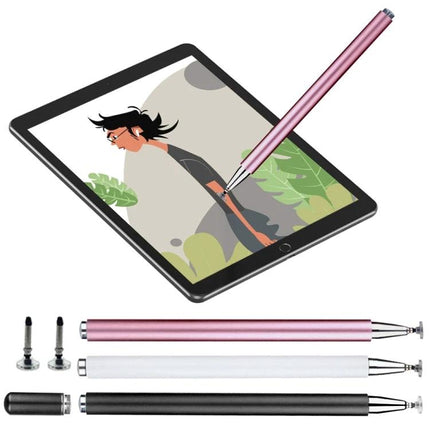 Universal Magnetic Stylus Pen for Tablets and Smartphones shown in rose gold with disc tip on tablet and replacement tips