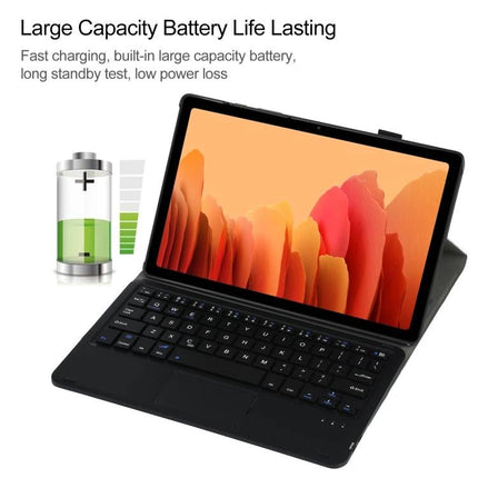 Detachable Bluetooth Keyboard Case for Samsung Galaxy Tab A7 10.4 Inch shown with long battery life and tablet in typing position
