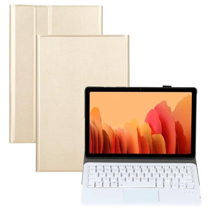 Detachable Bluetooth Keyboard Case for Samsung Galaxy Tab A7 10.4 Inch shown in gold with detachable keyboard and protective folio cover