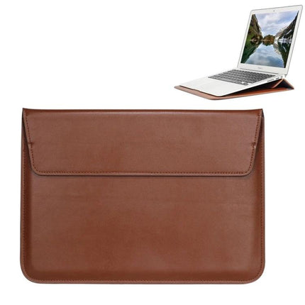 Alt Tag: PU Leather Envelope Case for 11.6-Inch Tablets with Stand Holder in brown PU leather sleeve with flip stand