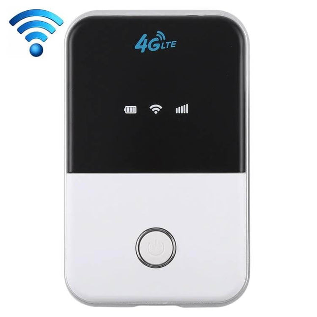 MF925 4G LTE Wireless Router for Internet Access and Sharing - portable black white mobile hotspot with LED signal icons and power button