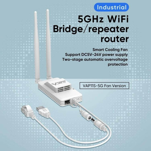 VONETS Mini Wireless Bridge for Home WiFi Extension 5GHz bridge/repeater with dual antennas and DC power cables