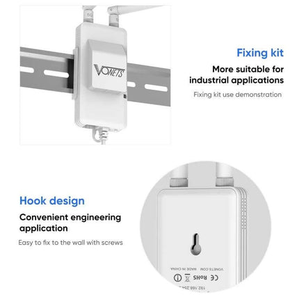 VONETS Mini Wireless Bridge for Home WiFi Extension mounted with fixing kit and hook design for outdoor or industrial applications