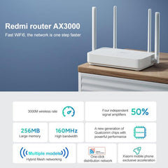 Xiaomi Redmi AX3000 WiFi 6 Gigabit Router with Dual-Band Network Extender - US Plug