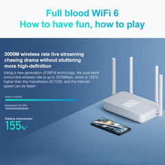 Xiaomi Redmi AX3000 WiFi 6 Gigabit Router with Dual-Band Network Extender - US Plug