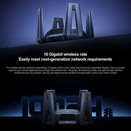 Xiaomi Tri-Band WiFi Router for Home Network Connectivity - sleek black router with four antennas and 10 Gigabit wireless rate for streaming, gaming, remote work