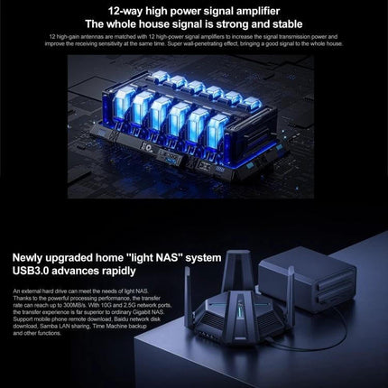 Xiaomi Tri-Band WiFi Router for Home Network Connectivity - powerful 12-way signal amplifier and USB3.0 light NAS for seamless streaming, gaming, remote work