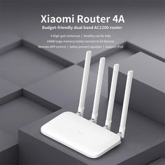 Enrutador WiFi original Xiaomi 4A Control de aplicación inteligente AC1200 1167Mbps 64MB 2.4GHz y 5GHz Repetidor de enrutador inalámbrico con 4 antenas, compatible con Web, Android e iOS, enchufe de EE. UU.