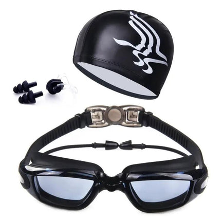 Anti-Fog Silicone Swimming Goggles With Swim Cap Set