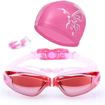 Anti-Fog Silicone Swimming Goggles With Swim Cap Set