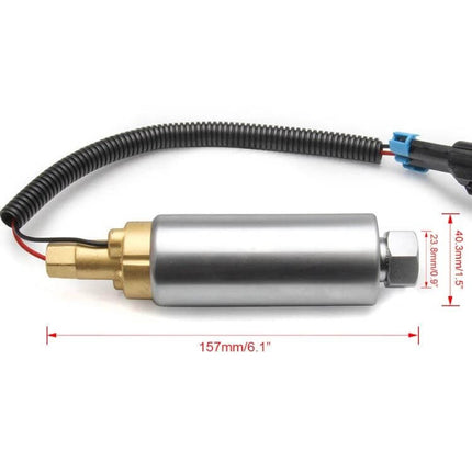 Electric Fuel Pump For Mercury Mercruiser Carbureted Engines - compact marine electric fuel pump with copper fittings and wiring, 157mm length, replacement unit