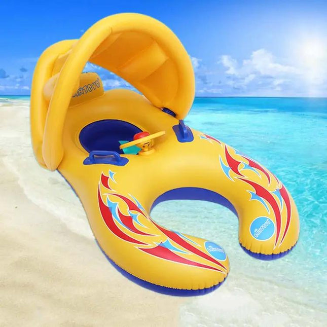 Children Inflatable Swim Ring With Sunshade 100x70cm | Syndmart