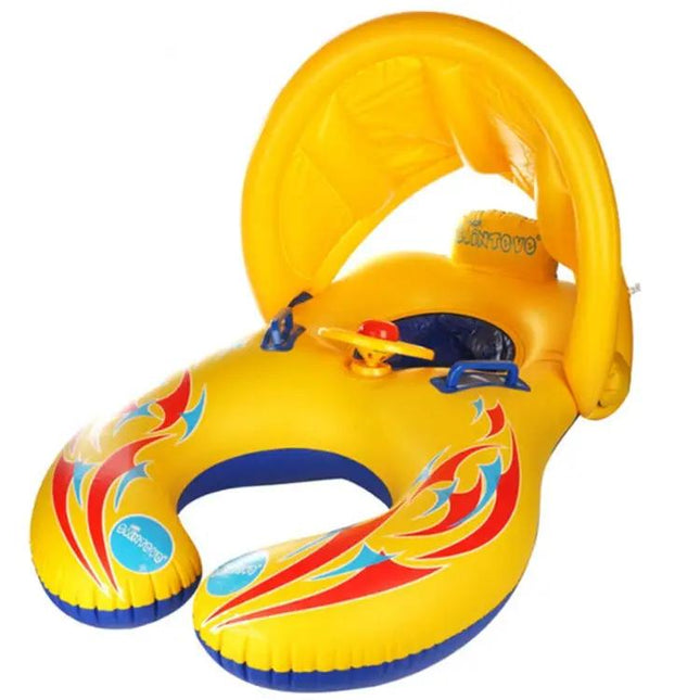 Children Inflatable Swim Ring With Sunshade 100x70cm | Syndmart