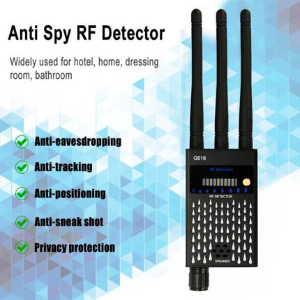 Wireless Signal Detector for WiFi and Hidden Camera Detection - handheld anti-spy RF detector with three antennas for hotel, home, dressing room privacy protection