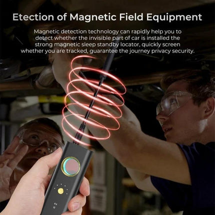Handheld GPS and WiFi Signal Detector for Privacy Security in use scanning for hidden magnetic and wireless devices in a vehicle or room