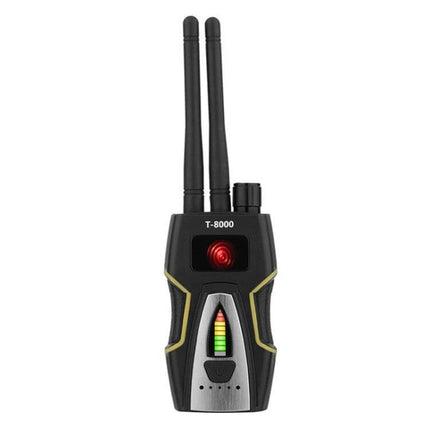 Portable RF Signal Detector for Hidden Bugs and GPS Devices - handheld T-8000 with dual antennas and signal strength LED