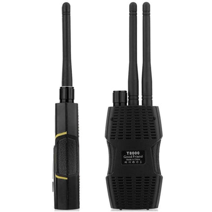 Portable RF Signal Detector for Hidden Bugs and GPS Devices - handheld T8000 with dual antennas for scanning 1MHz–8000MHz in rooms, vehicles, offices