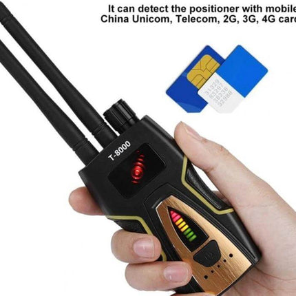 Portable RF Signal Detector for Hidden Bugs and GPS Devices handheld unit with dual antennas detecting 2G 3G 4G signals