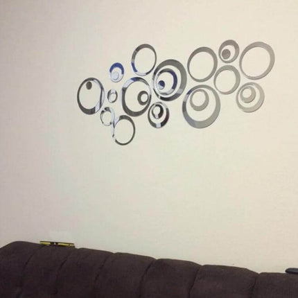 Wall Clock 3D Acrylic Mirror For Living Room Decor geometric 3D acrylic mirror circle wall clock above sofa, reflective modern living room decor