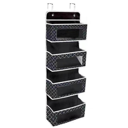 Wall-Mounted Fabric Storage Bag For Wardrobe Doors Gray 4-Grids - gray 4-tier hanging organizer for shoes, clothes, toiletries and small accessories