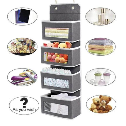 Wall-Mounted Fabric Storage Bag For Wardrobe Doors Gray 4-Grids hanging organizer for shoes toys toiletries and small accessories