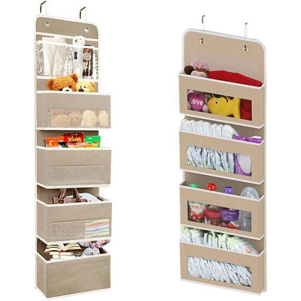 Wall-Mounted Fabric Storage Bag For Wardrobe Doors Gray 4-Grids hanging over-the-door organizer with 4 grid pockets for toys diapers toiletries