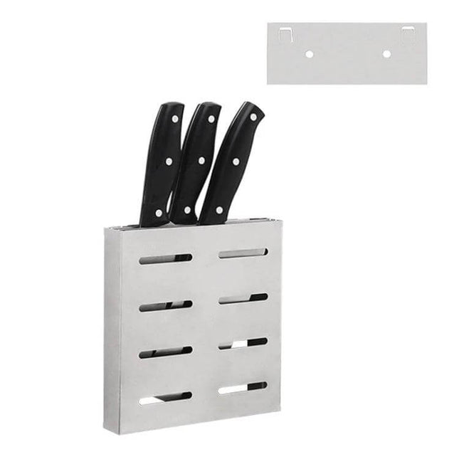Wall-Mounted Knife Holder for Kitchen Organization stainless steel wall-mounted knife block with three knives and mounting bracket